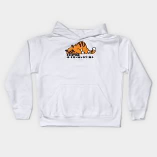 Existing is Exhausting - Fat Orange Cartoon Cat Kids Hoodie